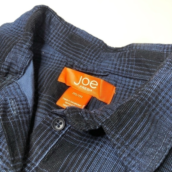 joe Fresh Blue & Black Fine Corduroy Plaid Pocket Button-up Farm Shirt Top - Picture 2 of 9